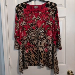 JM Collection Red Animal Print Bling Tunic 2X